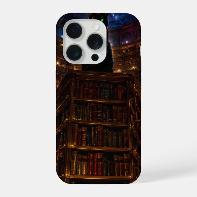 Coque iPhone "Bibliothèque de Minuit Chat (Verso)