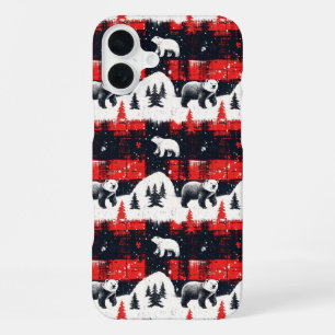Coque iPhone 16 Plus Bison rouge Plaids Ours polaire