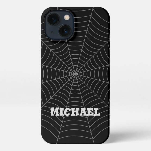 Coque iPhone Black grey spider web Halloween motif Votre nom (Verso)