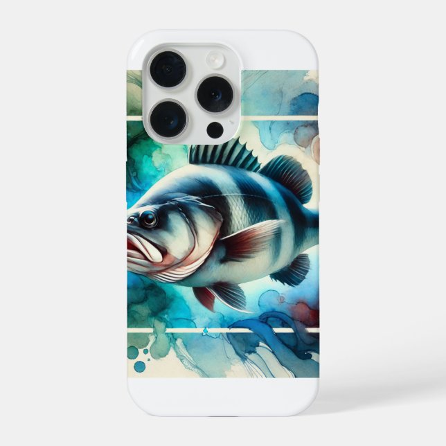 Coque iPhone Black Sea Bass in Watercolor 061124AREF122 - Water (Verso)