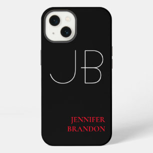Etui iPhone 13 Blanc Noir Rouge Chic Monogrammé Ajouter Nom