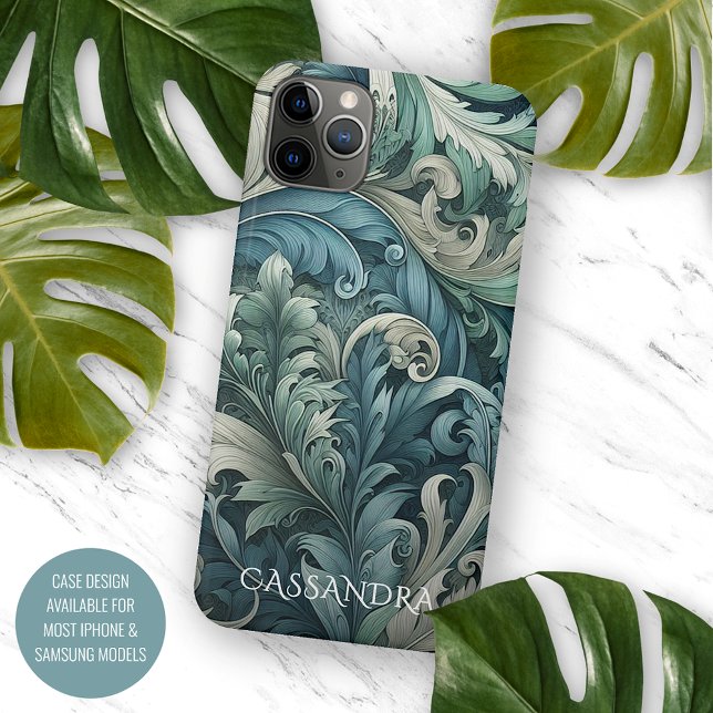 Coque iPhone Bleu ardoise Turquoise Gris Gris Paisley Motif d'a (Créateur téléchargé)