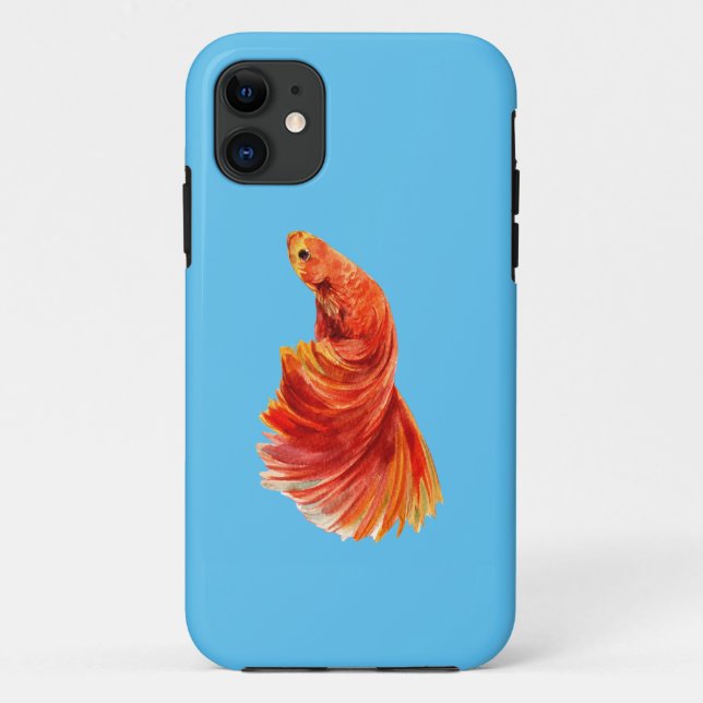 coque iphone bleu avec poisson rouge (Dos)