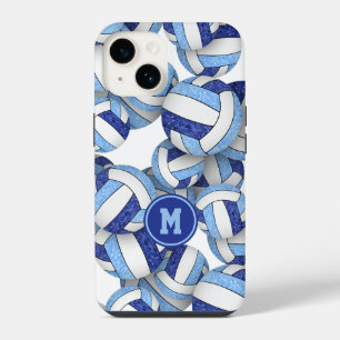 Coque Pour iPhone 14 Bleu blanc monogrammé girly volleyballs motif