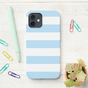 Coque iPhone 12 Bleu, Blancs, Motif rayé