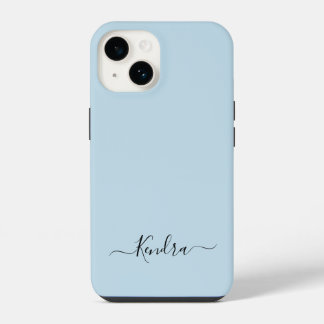 Coque Pour iPhone 14 Bleu Dusty Simple Minimaliste Nom personnalisé Scr
