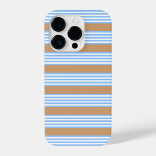 Coque Pour iPhone 14 Plus Bleu et blanc cinq bandes motif avec bronze