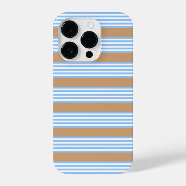 Coque iPhone Bleu et blanc cinq bandes motif avec bronze (Verso)
