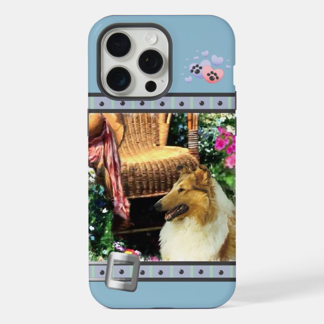 Coque iPhone Bleu mignon Moderne Roux Collie Collie Chien Art (Verso)