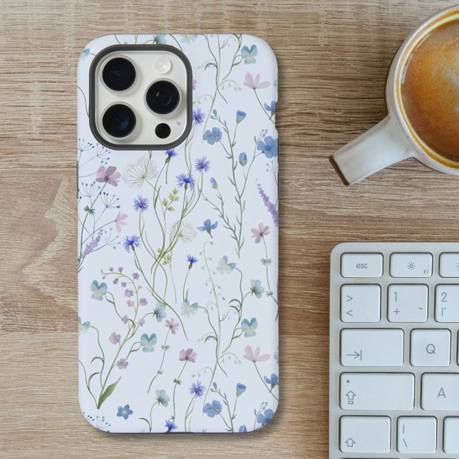 Coque iPhone Bleu pourpre joli Fleur sauvage motif floral (In situ)