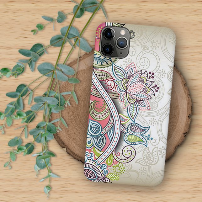 Coque iPhone Bleu rose bleu bleu violet Paisley Art Floral (Créateur téléchargé)