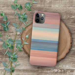 Coque iPhone 16 Pro Max Bleu Turquoise Orange Rayures Aquarelle Art