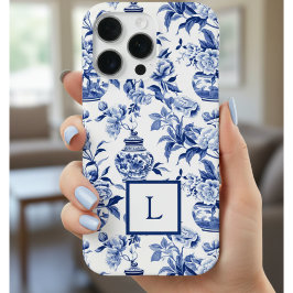 Coque iPhone 16 Pro Blue Chinoiserie Monogram 