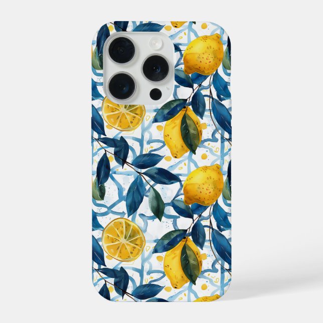 Coque iPhone Blue Mediterranean Style Lemon Pattern iPhone Case (Verso)