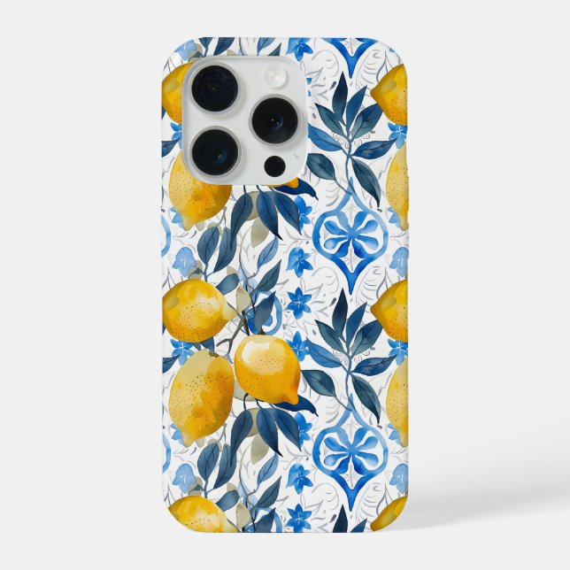 Coque iPhone Blue Mediterranean Style Lemon Pattern iPhone Case (Verso)
