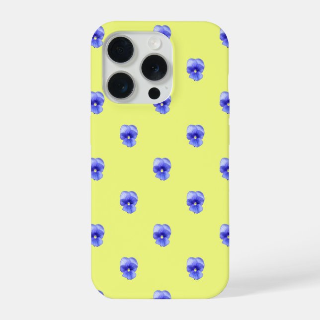 Coque iPhone Blue Pansy on Yellow - Phone Case (Verso)