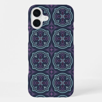 Coque iPhone 16 Plus blueish floral tiling pattern