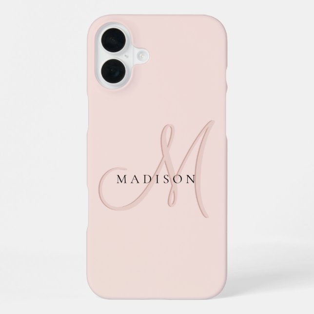 Coque iPhone Blush rose élégant monogramme script (Verso)
