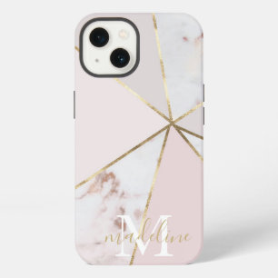 Etui iPhone 13 Blush Rose Gold Girly Monogramme Géométrique iPhon