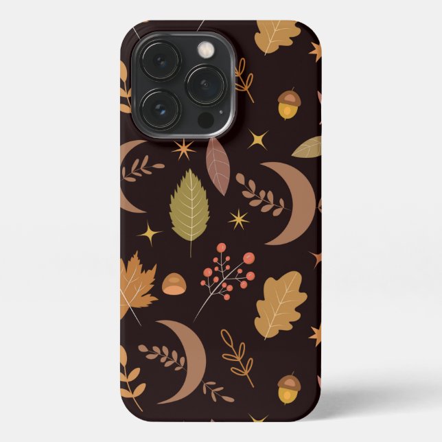 Coque iPhone Boho Moon avec feuilles d'automne motif (Verso)