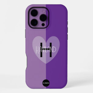 Coque iPhone 16 Pro Max Boîtier de téléphone cellulaire avec coeur et mono