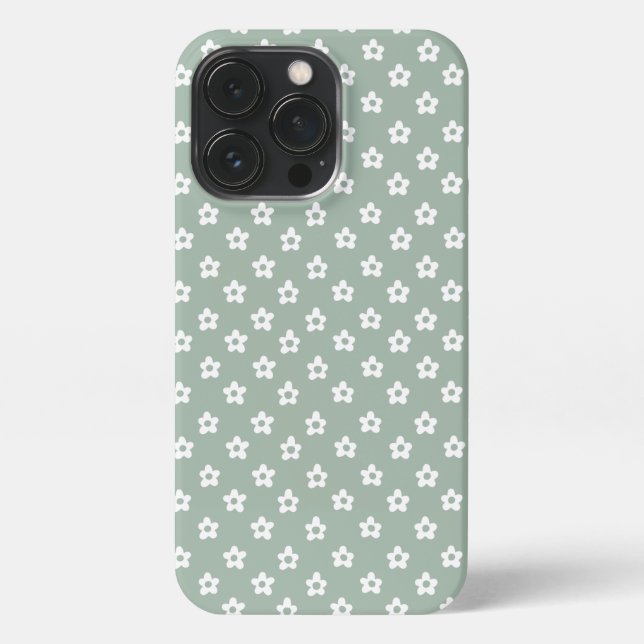 Coque iPhone Boîtier de téléphone vert à fleurs (Verso)