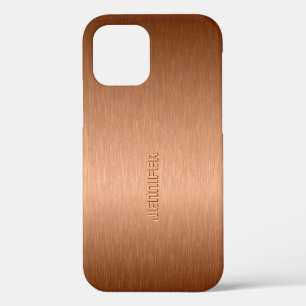 Coque iPhone 12 Boîtier en aluminium brossé métallisé marron cuivr