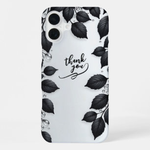 Coque iPhone 16 Plus Boîtier iPhone 16 à feuilles de plante noires