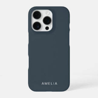 Coque iPhone 16 Pro Boîtier iPhone bleu charbon avec nom personnalisé