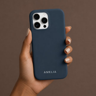 Coque iPhone 16 Pro Boîtier iPhone bleu charbon avec nom personnalisé