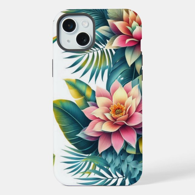 Coque iPhone Boîtier téléphonique pour feuilles et fleurs tropi (Verso)