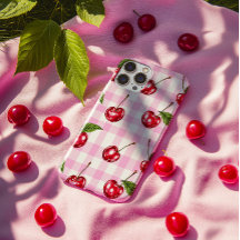 Boîtier téléphonique rouge En vichy rose cerise