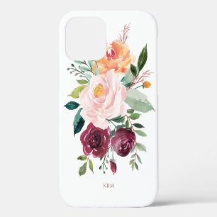 Coque iPhone 12 Pro Botanique Aquarelle Rustique avec Votre Monogramme