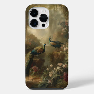Coque Pour Pour iPhone 14 Pro Max Botanique : trois paons dans le jardin anglais