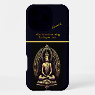 Coque iPhone 16 Pro Max Bouddha doré tranquille en méditation