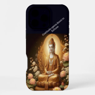 Coque iPhone 16 Pro Max Bouddha parmi les fleurs de lotus.