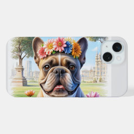 Bouledogue français couronne de fleurs fête des mè