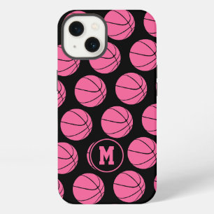 Etui iPhone 13 boules de basket rose girly motif monogrammed