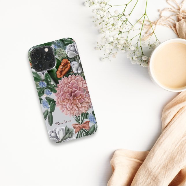 Coque iPhone Bouquet floral en aquarelle avec nom (Créateur téléchargé)
