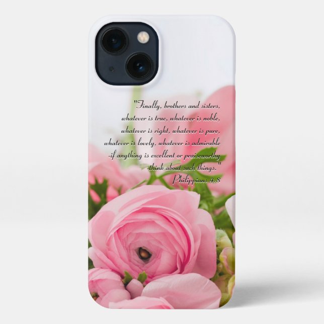 Coque iPhone Bouquet rose pastel de fleurs Bible Verse (Verso)