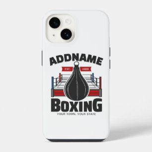 Coque Pour iPhone 14 Boxe Anneau AJOUTER NOM Boxer Gym Speed Sac
