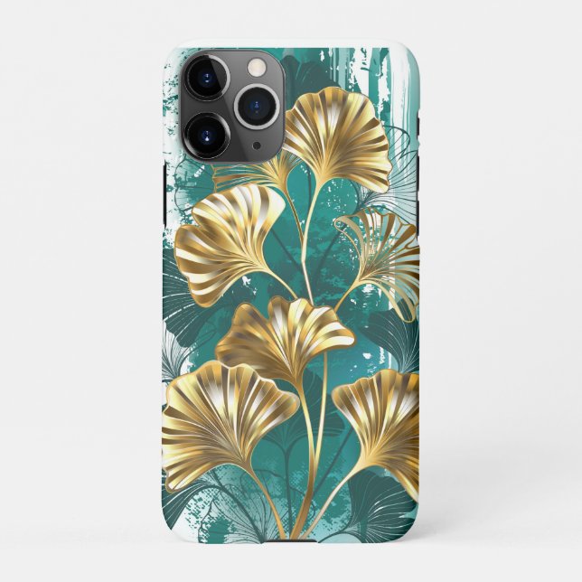 Coque iPhone Branche avec Feuilles d'or Ginko Biloba (Dos)