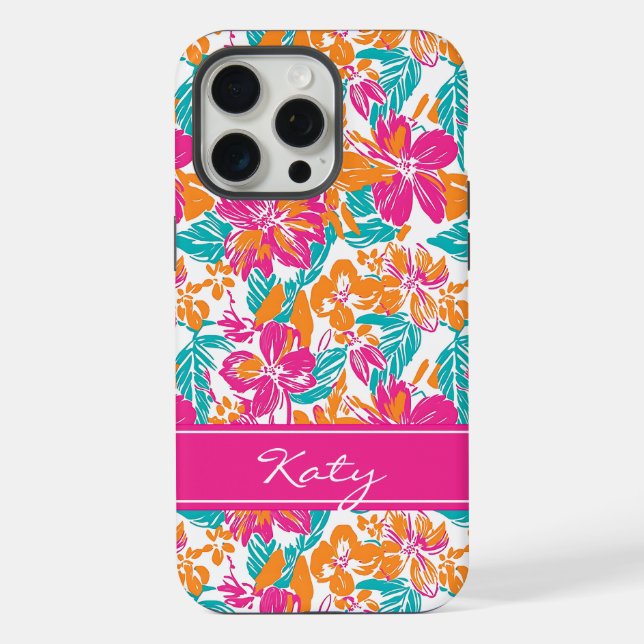 Coque iPhone Bright Floral Pattern Phone Case (Name) (Verso)