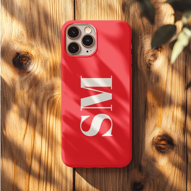 Coque iPhone Brigt Red Monogramme initial (Créateur téléchargé)