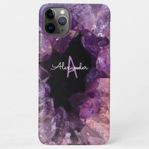Coque iPhone 11Pro Max Budget Améthyste cristal Agate Monogramme rose
