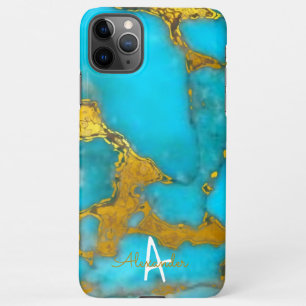 Coque iPhone 11Pro Max BUDGET Personnalisé En Marbre D'OR Turquoise
