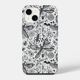Coque Pour iPhone 14 Bugs de Doodle sur bleu foncé