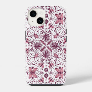 Coque Pour iPhone 14 Bugs, magenta foncé et rose sur fond blanc