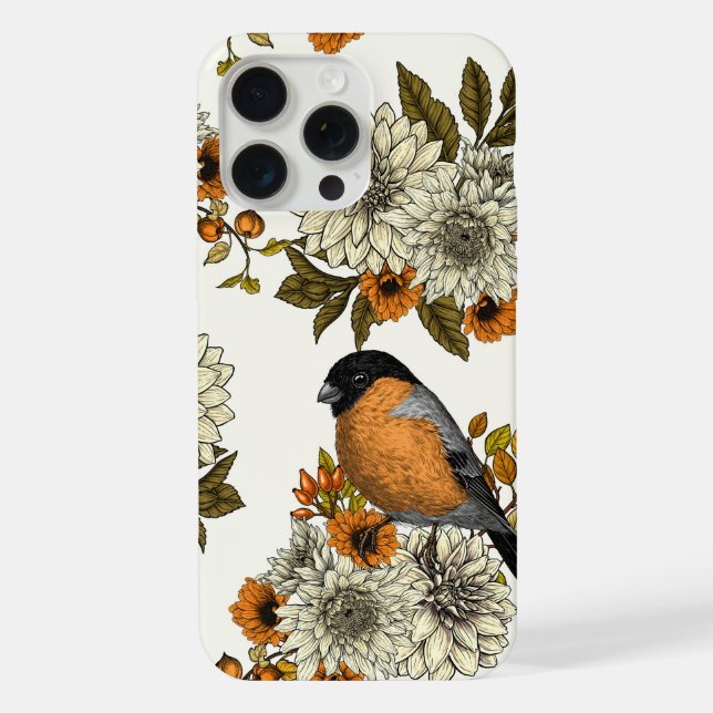 Coque iPhone Bullfinch on autumn floral 2 (Verso)