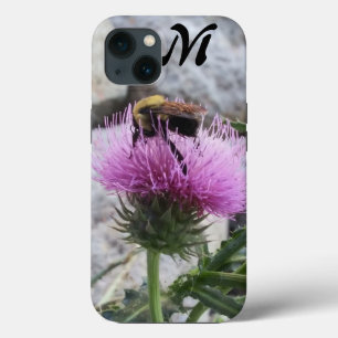 Etui iPhone 13 Bumblebee récoltant une fleur de chardon pourpre